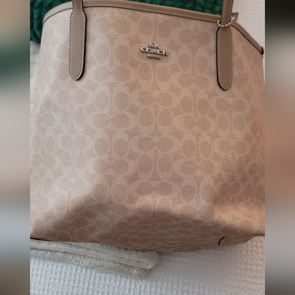 Coach Tote Bag in Light Beige with Taupe Trim